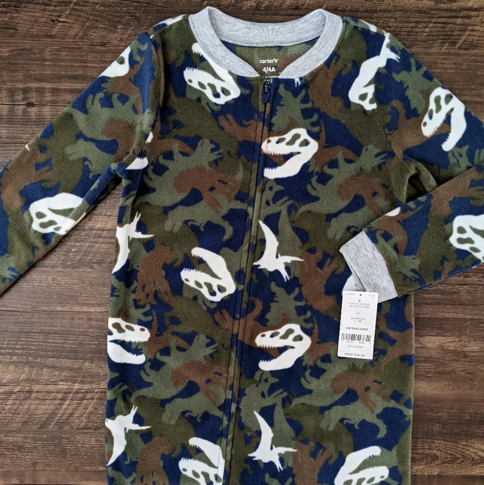 NWT Carter's Dinosaur Camo Fleece Footie Pajamas